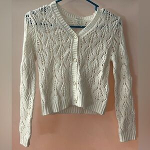 Forever 21 White Open-Knit Button Cardigan